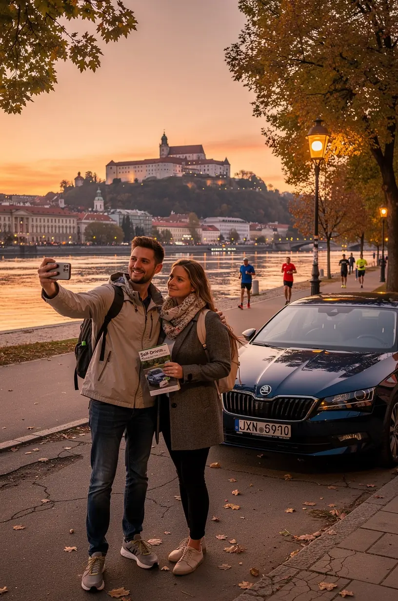 Zastávka na panoramatickej vyhliadke s výhľadom na slovenské hory a rekreačné oblasti vhodné na oddych počas cesty.